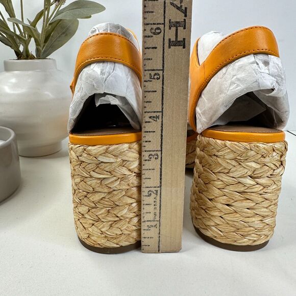 Vince Camuto Ranneli Leather Raffia Block Heel Espadrille Orange Women's 8M NWOB - Picture 8 of 11